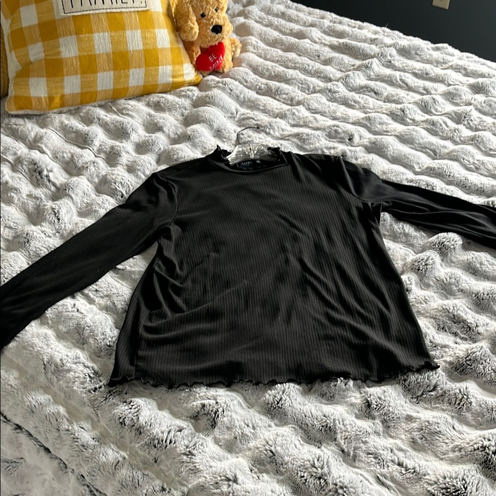 Black Ribbed Long Sleeve Top